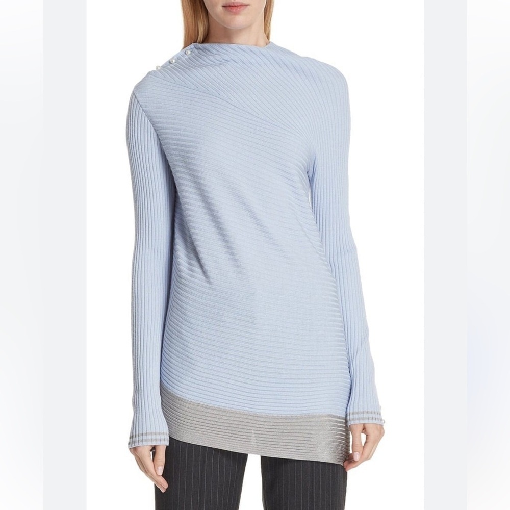 NEW RAG & BONE Reanna Merino Wool Pearl Button Asymmetrical Pullover Sweater XS